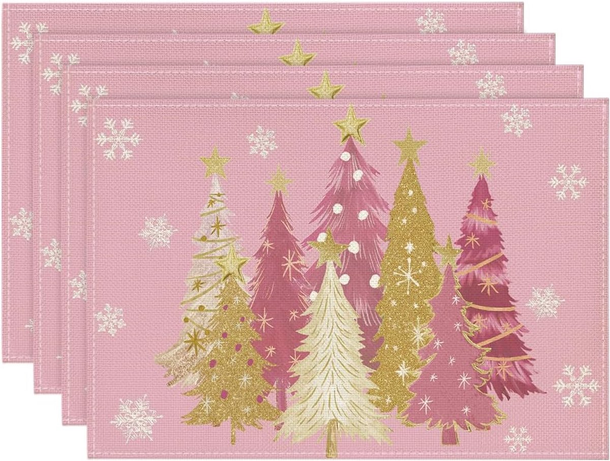 Roze Kerstplacemats met Sterren 30 x 45 cm