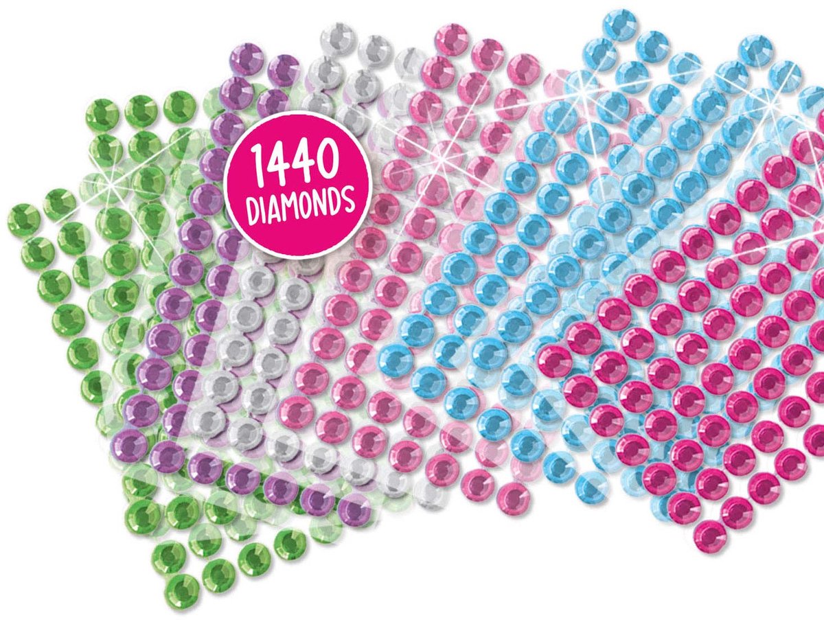 SES Creative - Hobby Pink - Diamond Painting - Vrolijke Dieren - Knutselen Meisjes - 1440 Diamant Stickers met 4 Gekleurde Kaarten - Vanaf 3 jaar — afbeelding 7