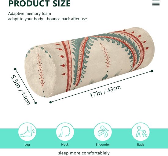 Yoga Bolster Kussen Nekrol met Cover - Ronde Cilinder voor Ondersteuning van Nek en Lendenen - Afneembare Hoes, Machinewasbaar — afbeelding 5