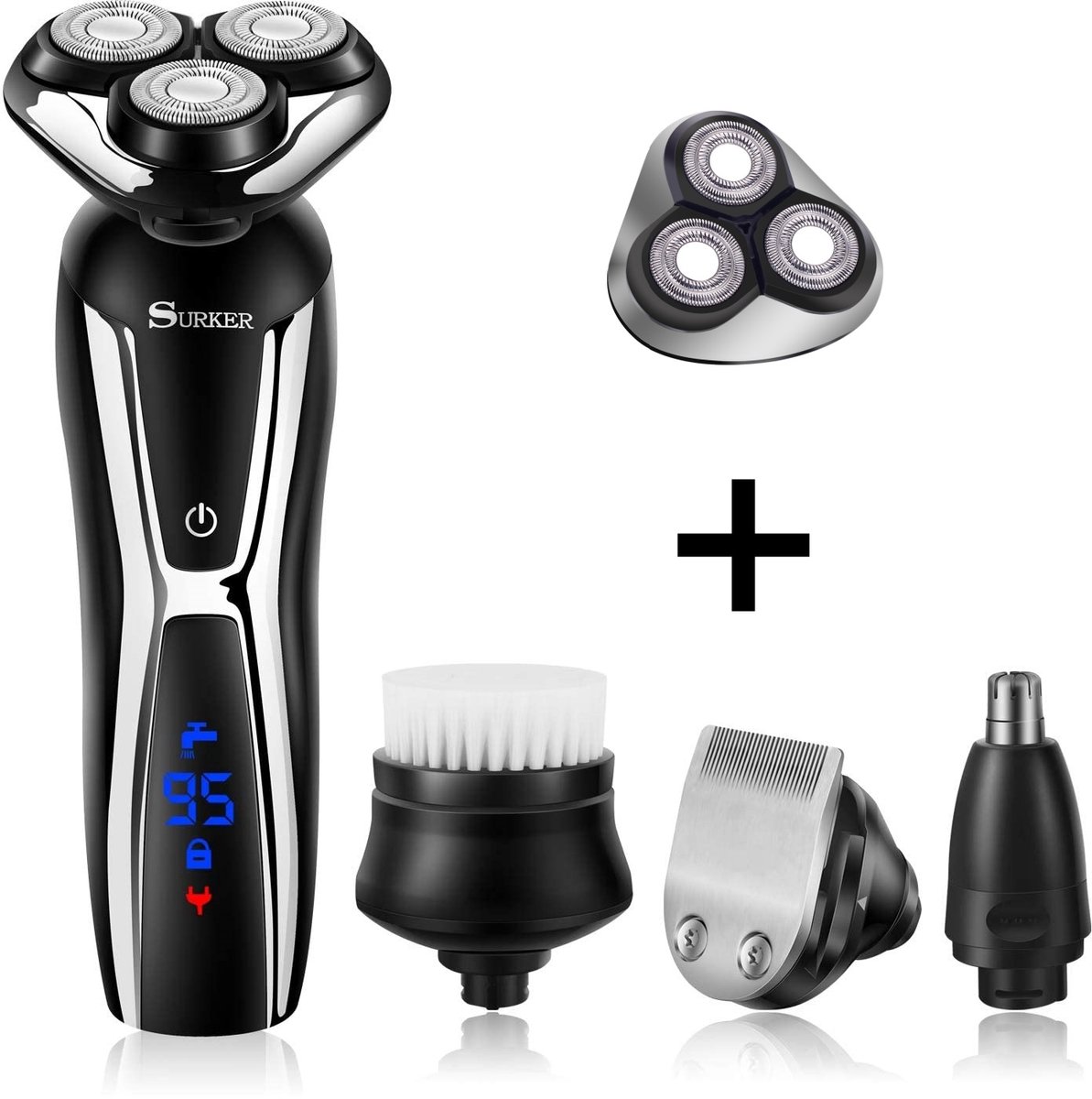 Hatteker 4-in-1 Elektrisch Scheerapparaat voor Mannen – Baardtrimmer, Neustrimmer & Gezichtsborstel - LED Display – Inclusief Vervangend Scheerhoofd – Zwart
