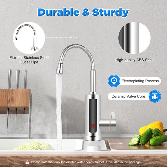 Elektrische waterkraan met doorstroomboiler, elektrische waterkraan van roestvrij staal met led-temperatuurweergave, 360° draaibare warmwaterboiler, kraan met doorstroomboiler voor de keuken Elektrische waterkraan met doorstroomboiler, elektrische waterkraan van roestvrij staal met led-temperatuurweergave, 360° draaibare warmwaterboiler, kraan met doorstroomboiler voor de keuken