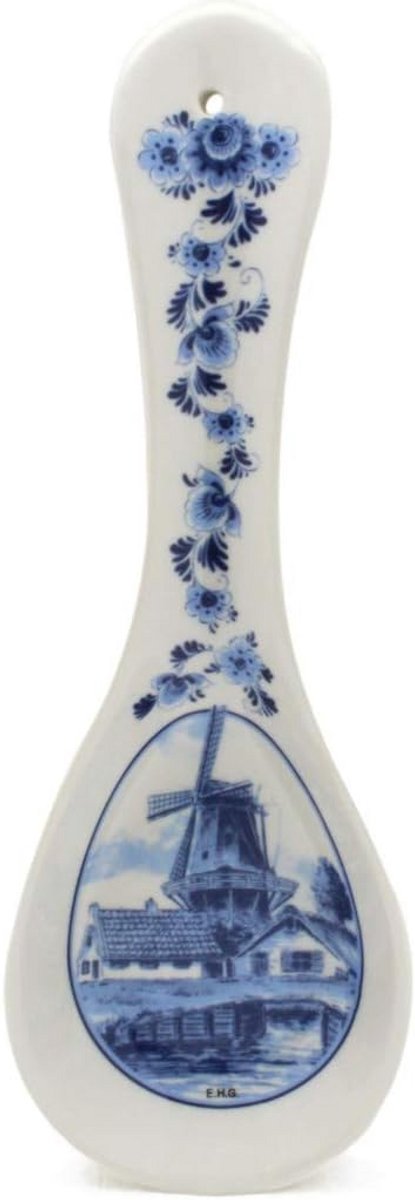 Decoratieve Keramieken Lepelhouder voor Keuken - Blauw en Wit Windmolen Design