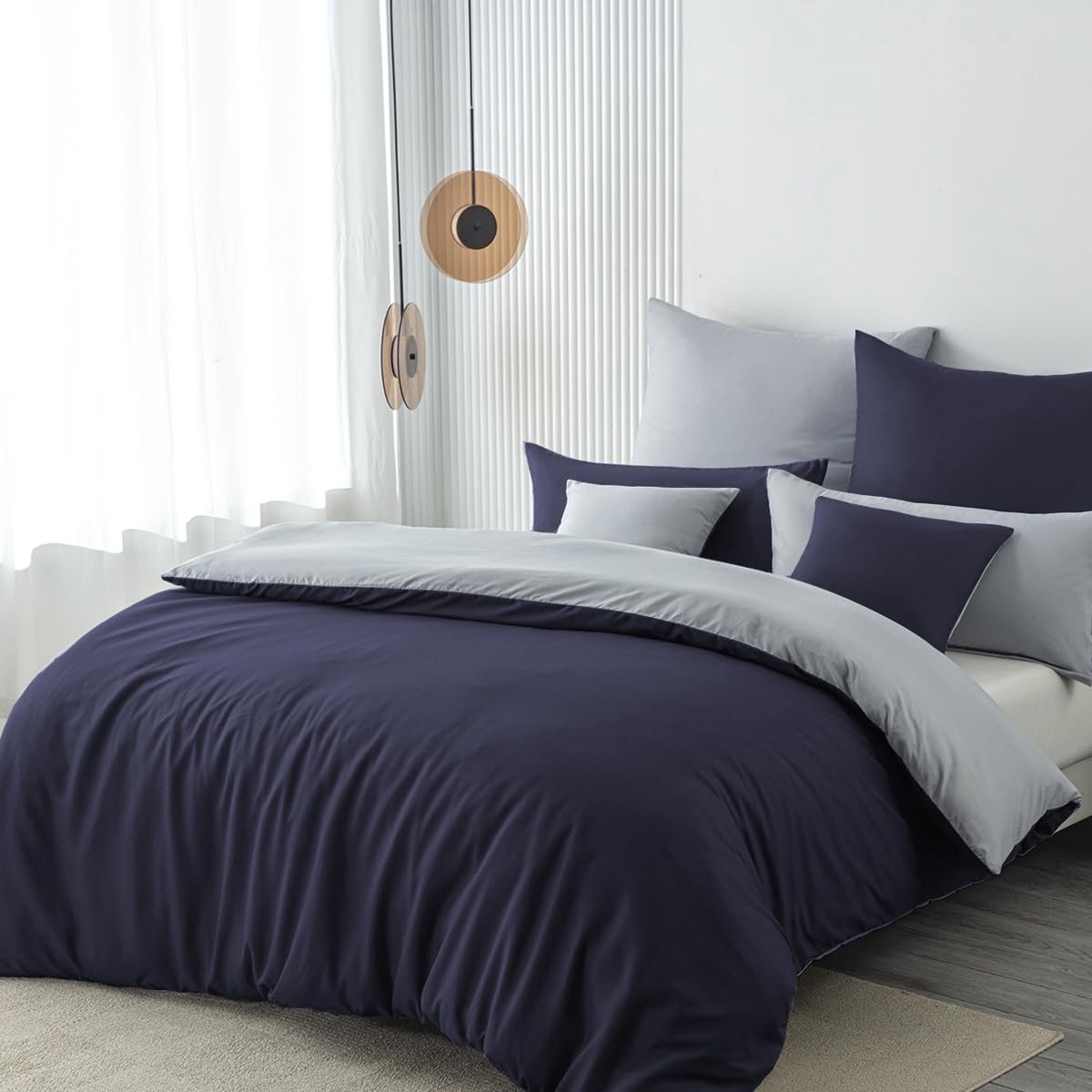 Unyqoos Comfortabel en veelzijdig 3-delig beddengoedset in donkerblauwgrijs 135x200