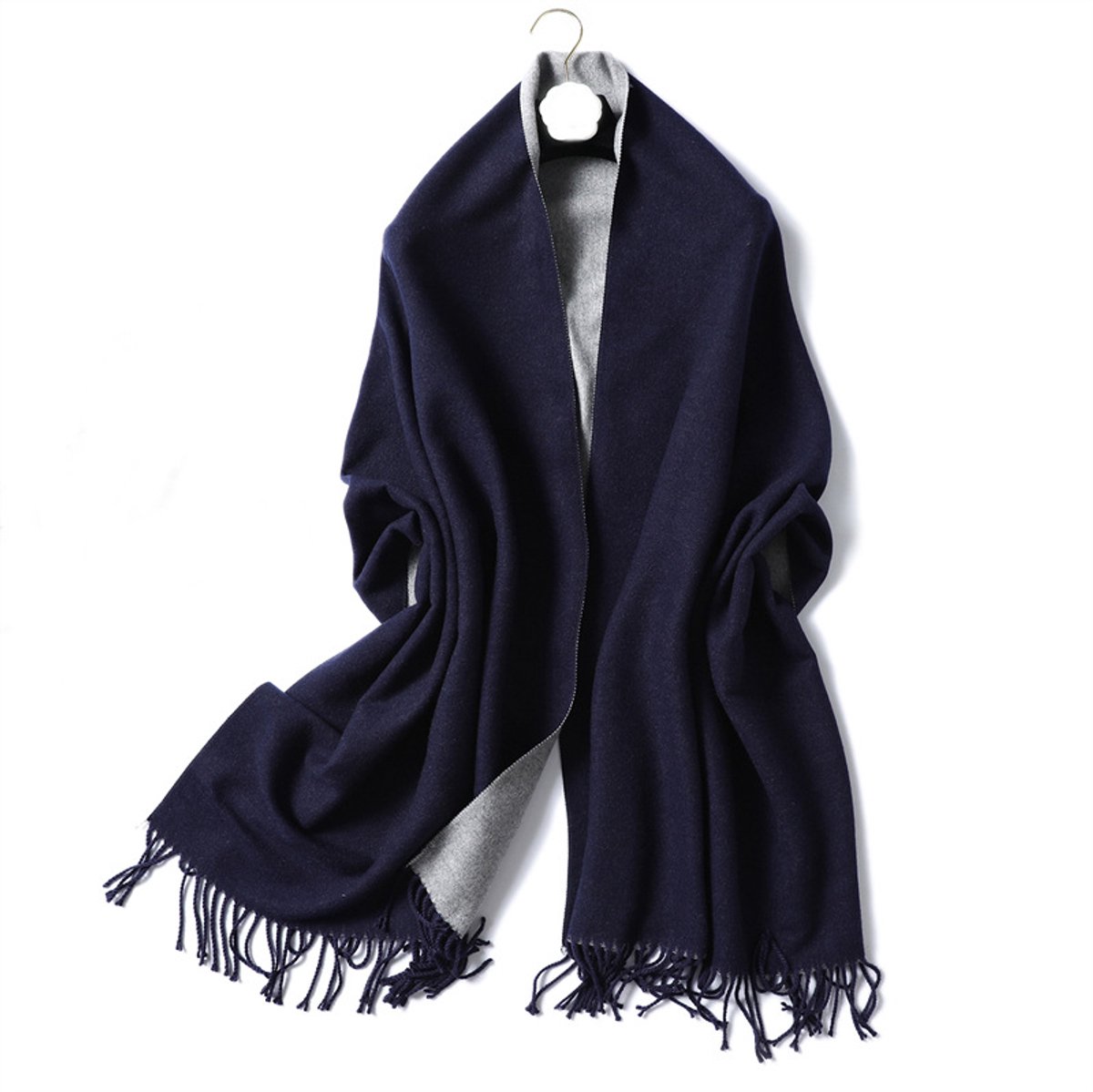 Dames imitatie kasjmier sjaal, sjaal en sjaal voor twee doeleinden, zachte en warme sjaal, veelzijdige kwastjessjaal, dubbelzijdig en tweekleurig, geschikt voor winterreizen, 200 * 65 cm,sterrenhemel blauw