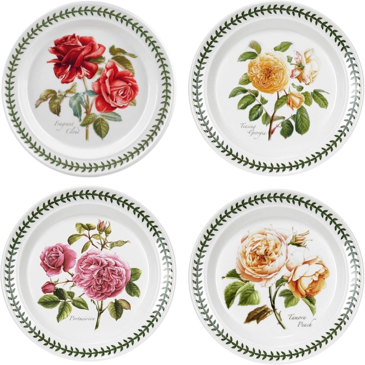Ronde dinerborden set van 4 met rozenmotief - keramiek, oven- en vaatwasmachinebestendig