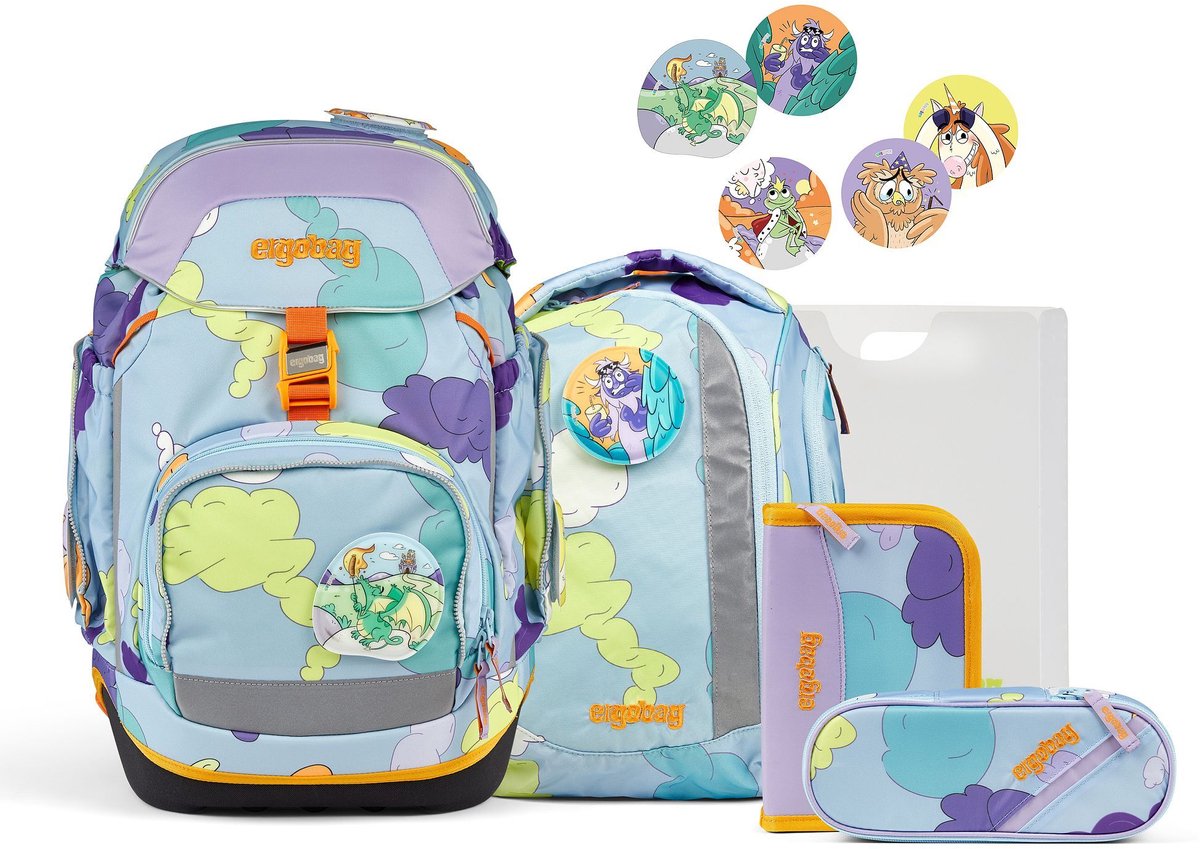 ergobag Schooltas Comic Adventure Edition Pack-Set 6-delig TagträumBär Lichtblauw