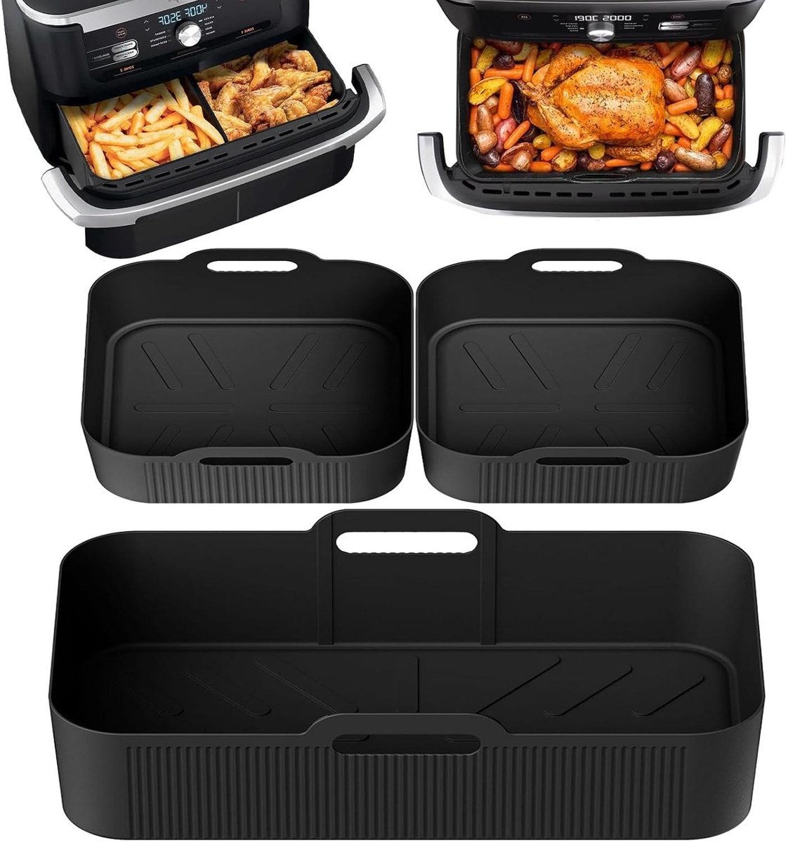 Ronte - Siliconen Air Fryer Liner Set van 3 - Herbruikbare Pot Mand en Accessoires voor Grote Air Fryer