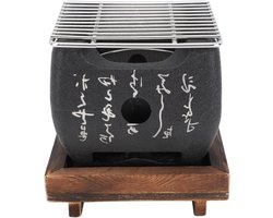 Ronte - Mini Tafelgrill op Houtskool met Bakplaat en Houten Basis voor Buiten, Balkon en Terras - Draagbare Grill voor Kamperen (19,5x18cm)