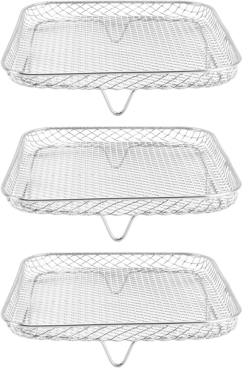 Ronte - Luchtfriteusemand voor Krokant Voedsel | Stapelbaar Roestvrijstalen Droogrek | 3 Stuks | Geschikt voor Oven Stoom - 8 Inch Accessoires