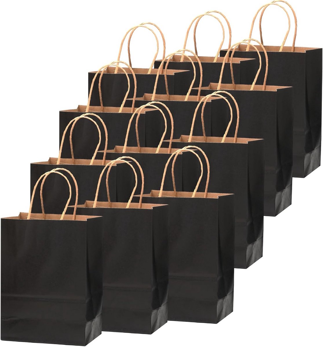 Zwarte geschenkzakken met handgrepen 33 x 26 x 13 cm - kraftpapier zakken per 100