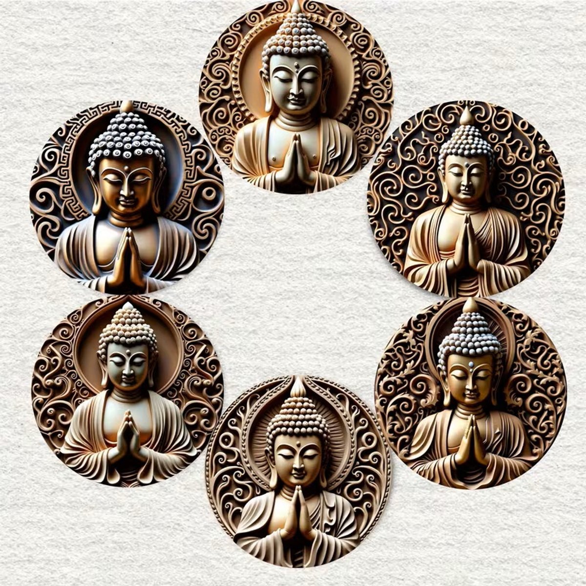 Boeddha - Onderzetters – Set van 6 Houten Coasters