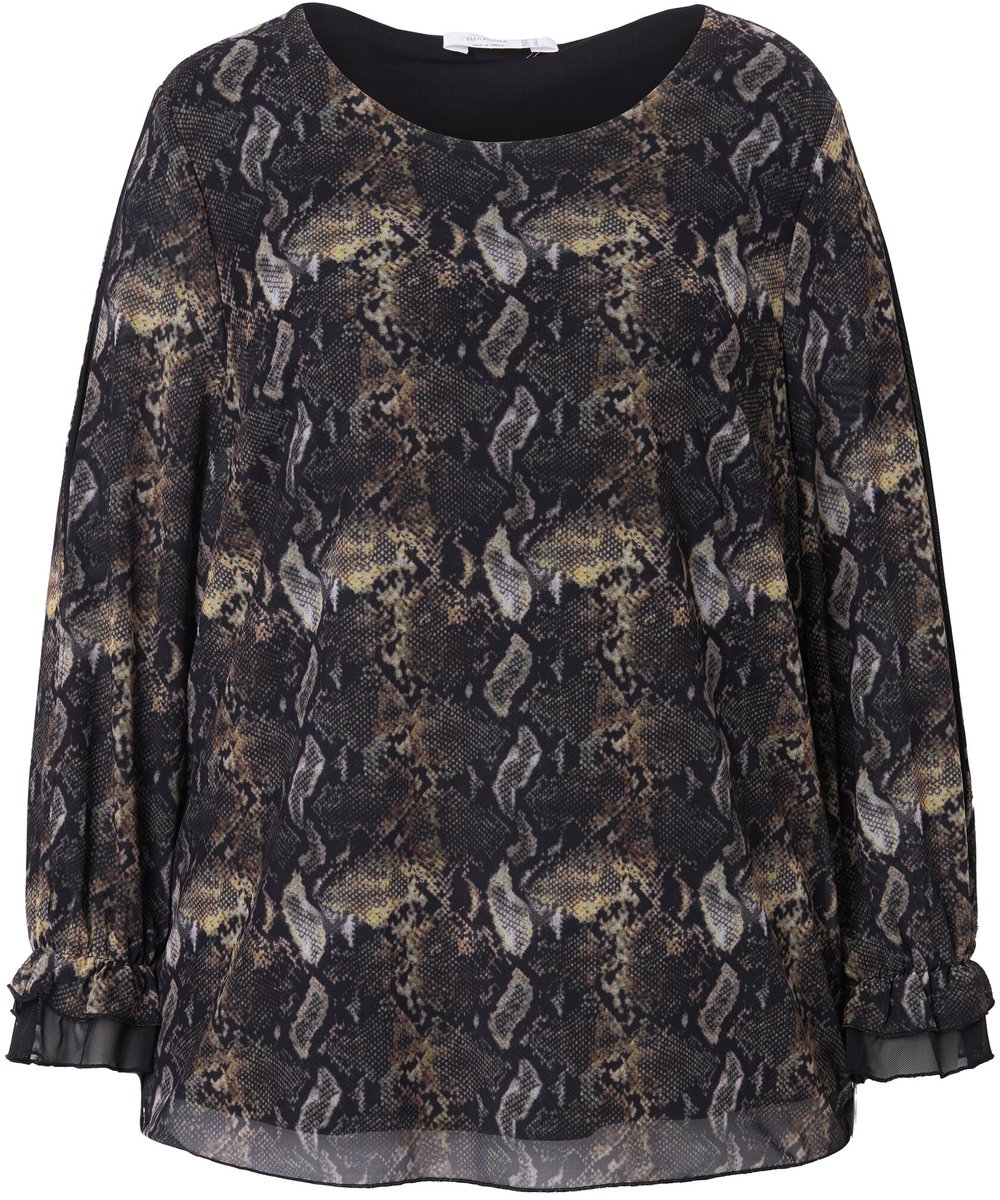 MIAMODA - Dames - Blouse mesh met print all-over wijde lange mouwen - Rietgroen - Maat 50