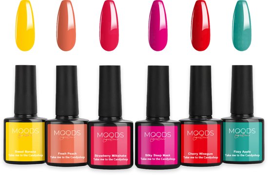 Moods Gellac 6-delige Set - Gel Nagellak - 8ML - Take me to the Candyshop Edition - Gellac - Nagels - Gellak Starterspakket - Zomerse Kleuren - HEMA- & TPO-vrij