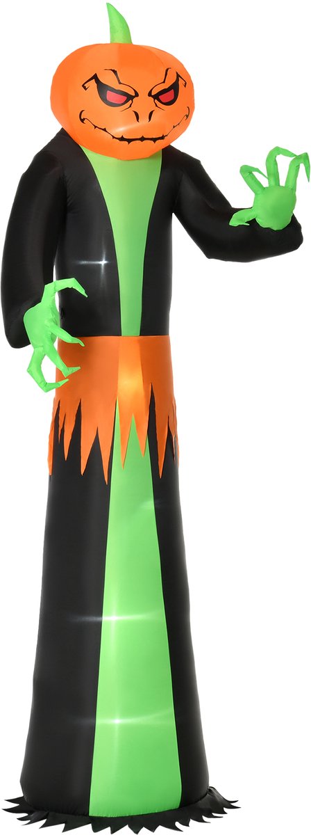 HOMCOM Opblaasbare Halloween Pompoen Polyester 100L x 96B x 270H cm Zwart en groen