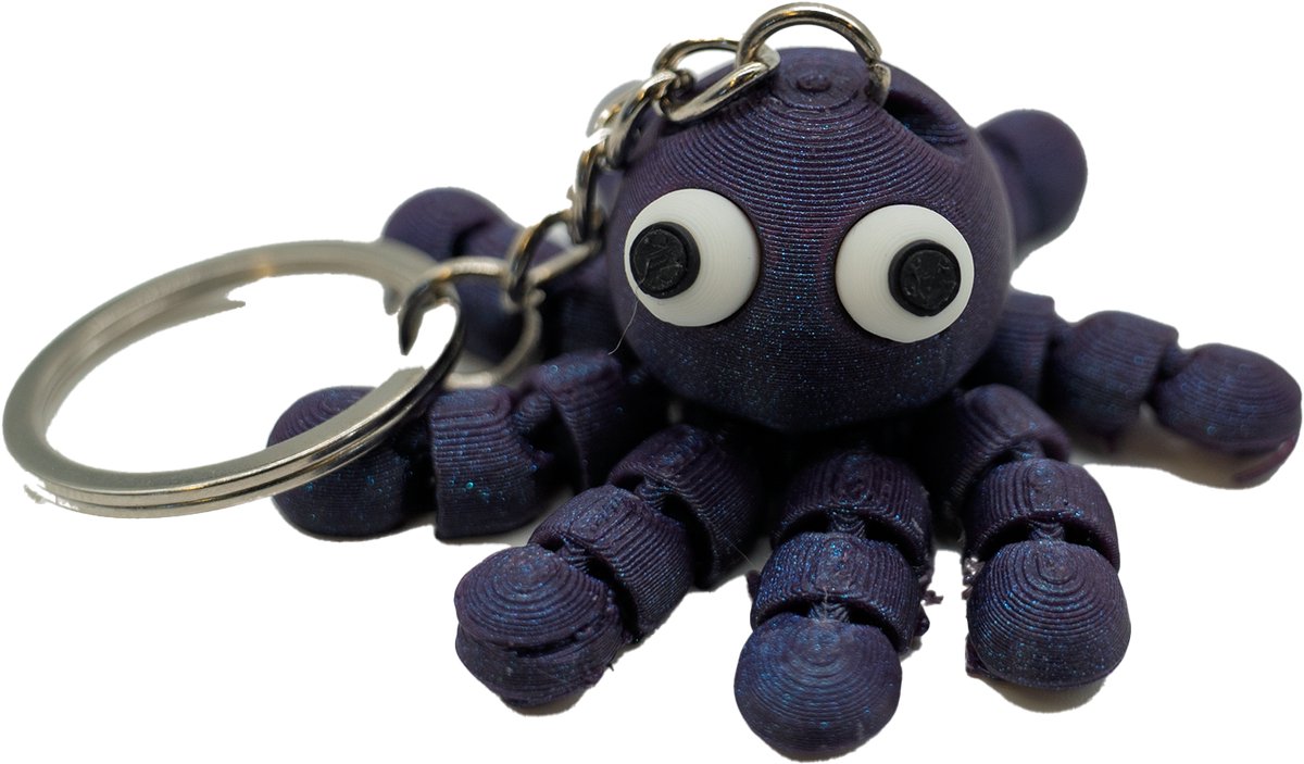 Flexi octopus sleutelhanger - Zwart / Rood - 3d geprint - Cadeau liefhebber – Sleutelhanger dier - 4cm