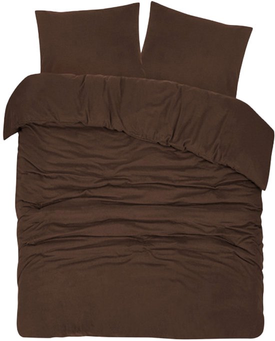 DoubleDry Dekbedovertrek Flanel 100% Zacht Katoen - Lits Jumeaux 240x200/220 cm + 2 Kussenslopen - Ademend & Huidvriendelijk - Bruin