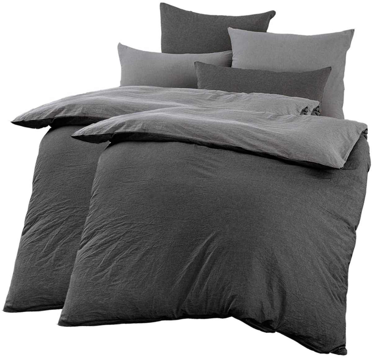Unyqoos Elegante en comfortabele katoenen beddengoedset voor alle seizoenen Antraciet/Grijs