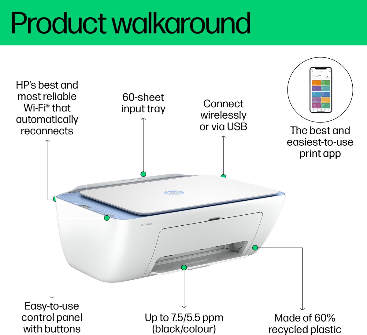 HP DeskJet 2822e - All-in-One Printer - Geschikt voor Instant Ink - Blue Breeze — afbeelding 6