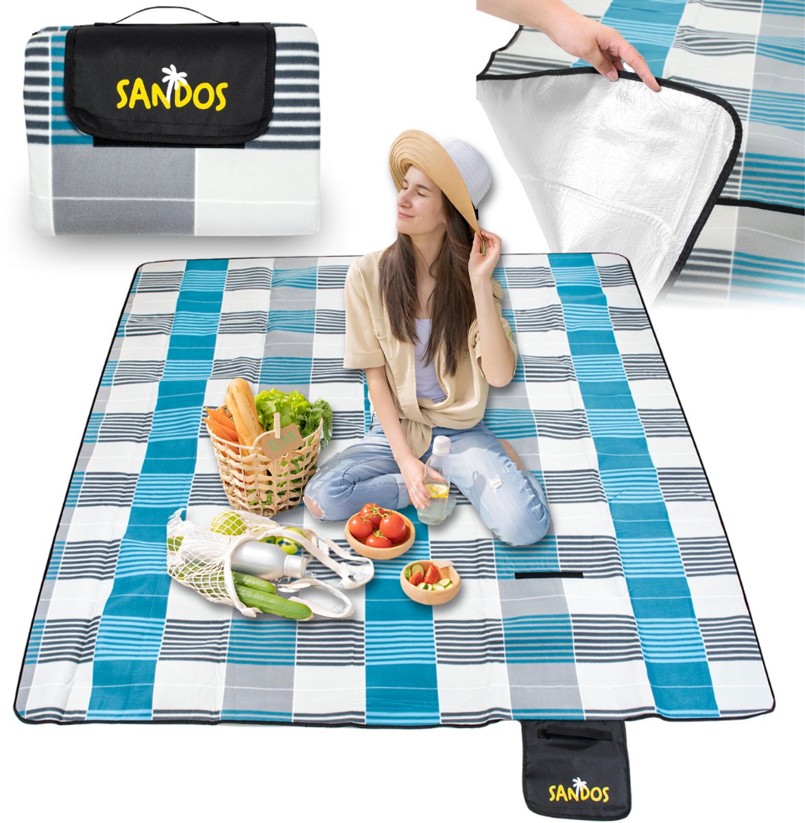 Sandos - Picknickkleed - 200x200 cm - Waterdicht - Aluminiumlaag