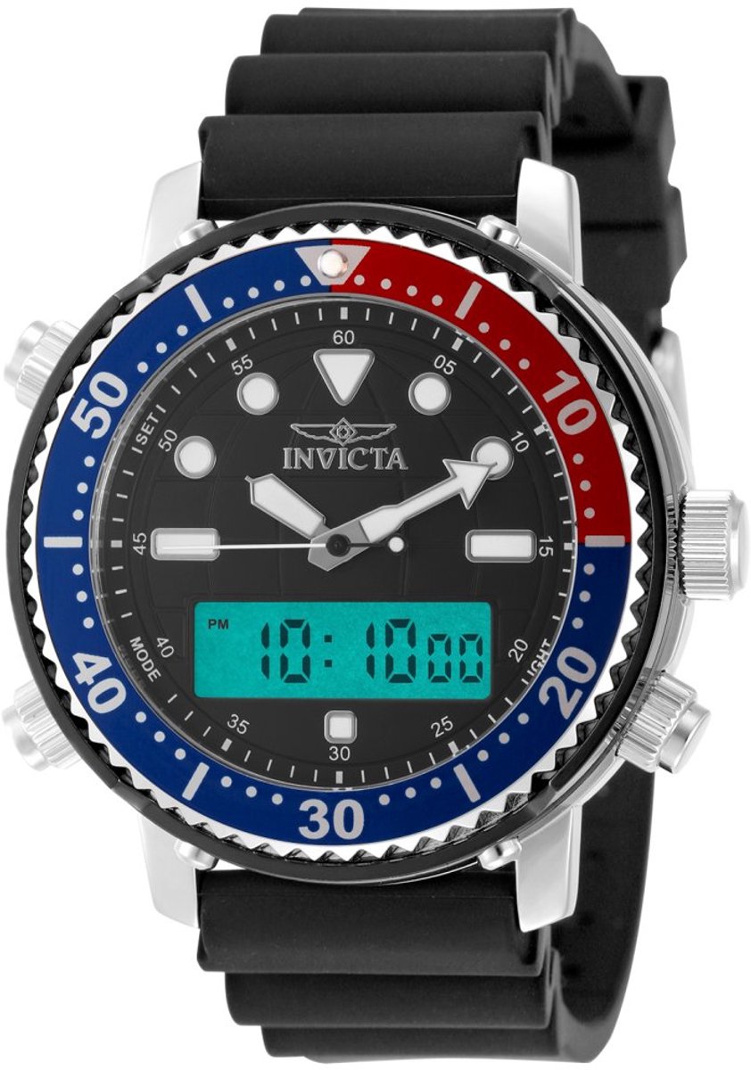 Invicta Pro Diver 49451 Heren Horloge - Waterdicht - Analoog - Quartz Uurwerk - Roestvrij Staal met zwarte Wijzerplaat - 46mm