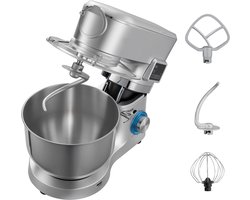 Standmixer met Een Capaciteit van 5,7 L, 1500 W Elektrische Keukenmixer, 6+P Snelheden, Kantelbaar Ontwerp, Inclusief 1,5 L Blenderbeker, Roestvrijstalen Kom, Deeghaak, Garde en Klopper voor Bakken en Mixen, Zilver