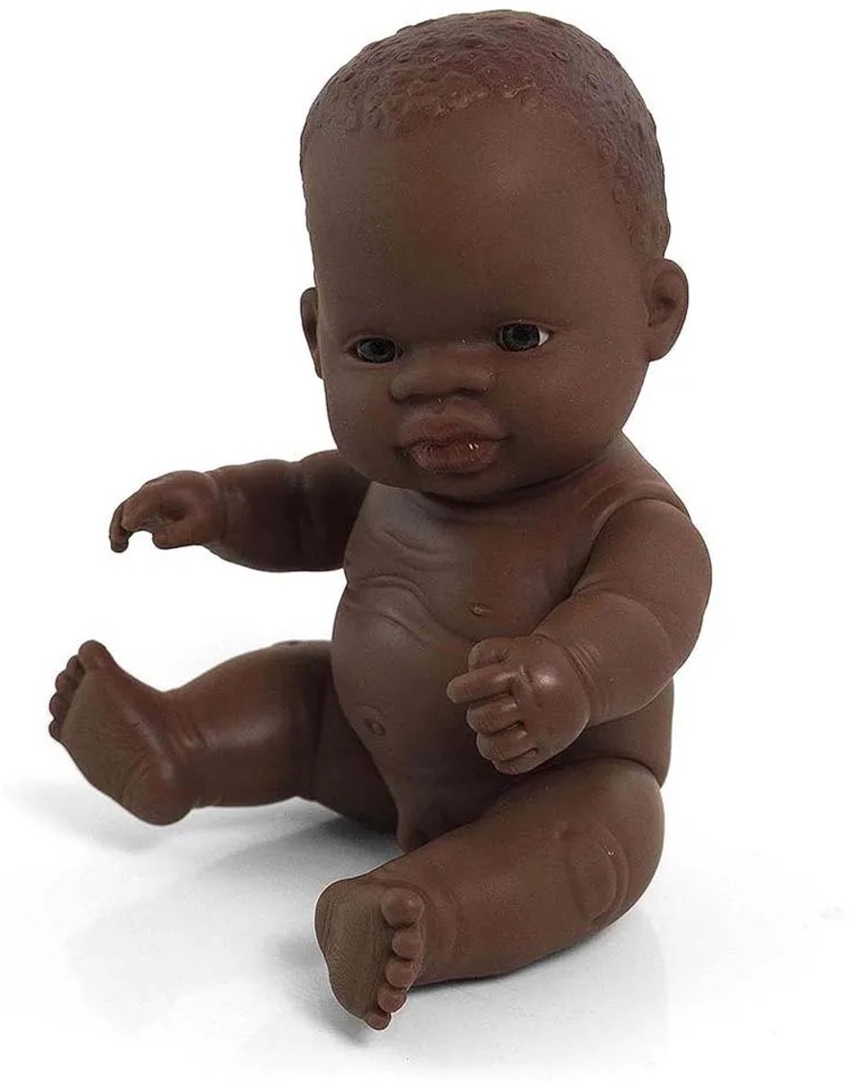 MINILAND Babypop - Afrikaans Meisje 21Cm - Met Vanillegeur - Waterdicht - 10 Maanden