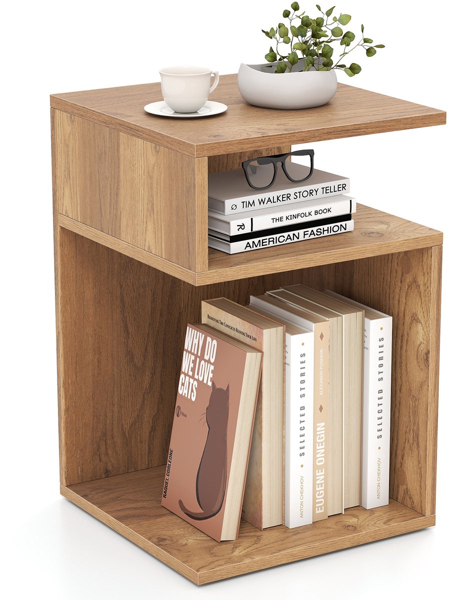 Costway Houten bijzettafel, 3 niveaus, nachtkastje, modern, voor woonkamer en slaapkamer, 33 x 33 x 50 cm (natuur) Naturel