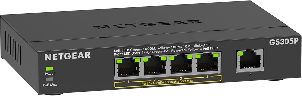 Netgear GS305P 5-poorts gigabit PoE-switch - Netwerkswitch