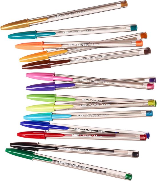 BIC Cristal Multicolour Balpennen Brede Punt (1.6 mm) - Verschillende Kleuren- Doypack van 20 Stuks