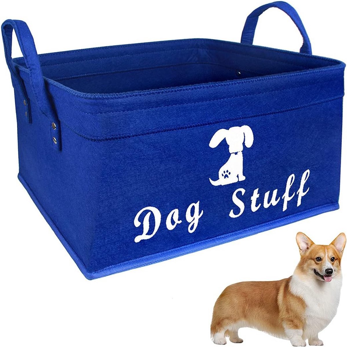 Vilt opbergmand voor huisdier speelgoed en accessoires - inklapbare organizer voor hond en kat - blauw