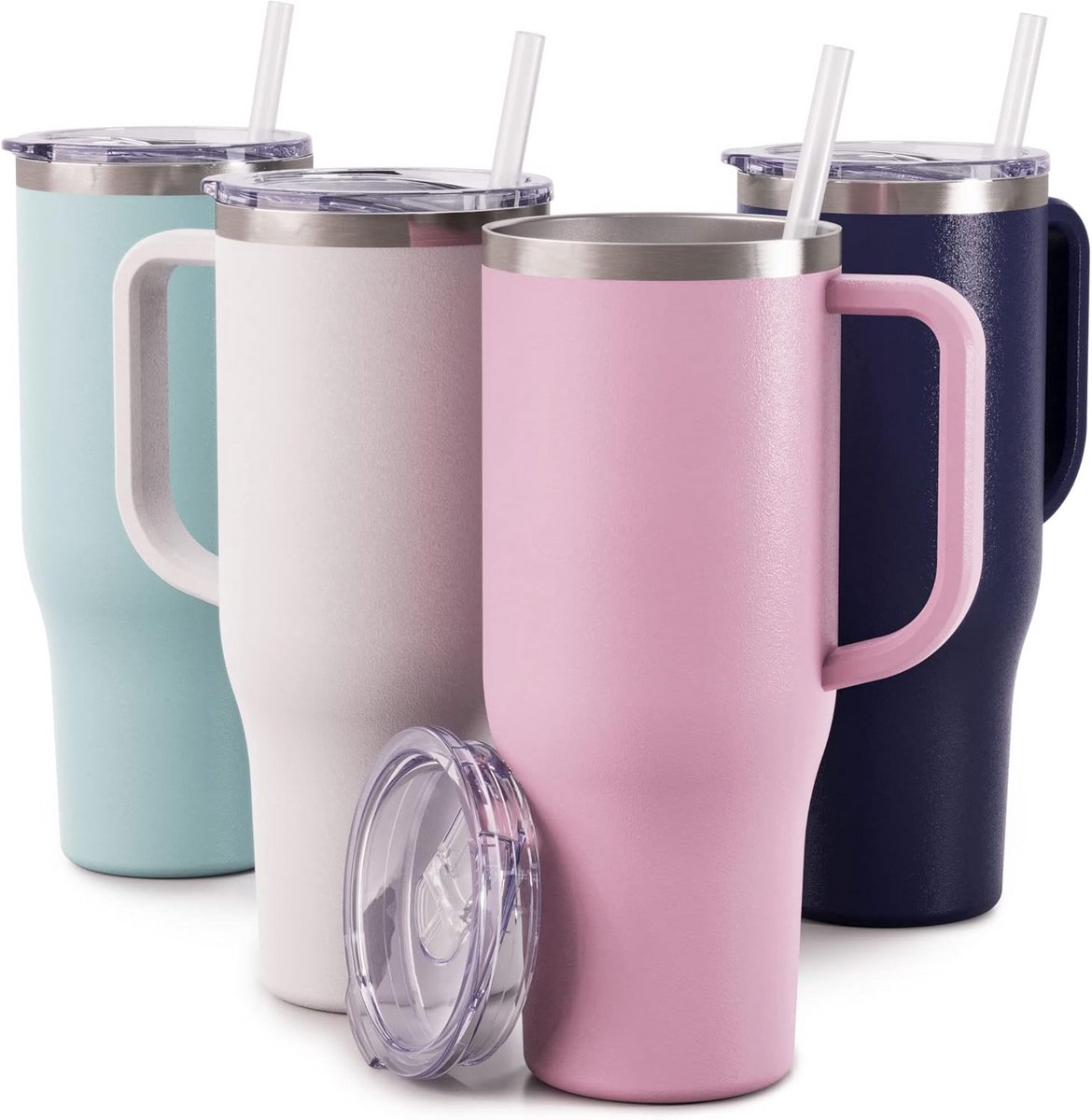 Grote Geïsoleerde Reisbeker 1200ml met Hendel, Rietje en Deksel - Dubbelwandig RVS