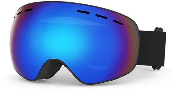 Dubbellaagse anticondens skibril, winddichte en zanddichte skibril, Cocker Spa bril, beschermende skibril voor dames en heren - zwart montuur, blauwe lenzen