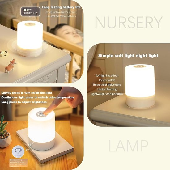 Klein, draadloos, oplaadbaar, dimbaar nachtlampje, geschikt voor slaapkamers, draagbaar nachtlampje, LED-strip voor kinderen, warm wit licht, cadeau voor de woonkamer (wit). van Merkloos — afbeelding 4