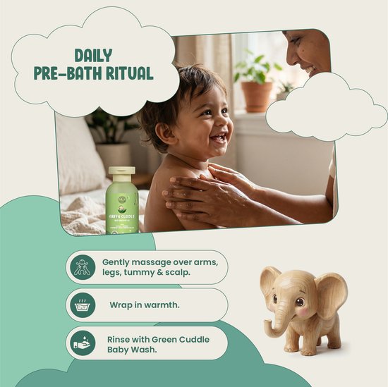 Vanan Green Cuddle Baby Massage Olie - Zachte Dagelijkse Babyolie met Kokosolie, Amandel & Ghee - Licht & Niet Plakkerig - Geschikt vanaf 3 Maanden - 100 ml van Merkloos — afbeelding 4