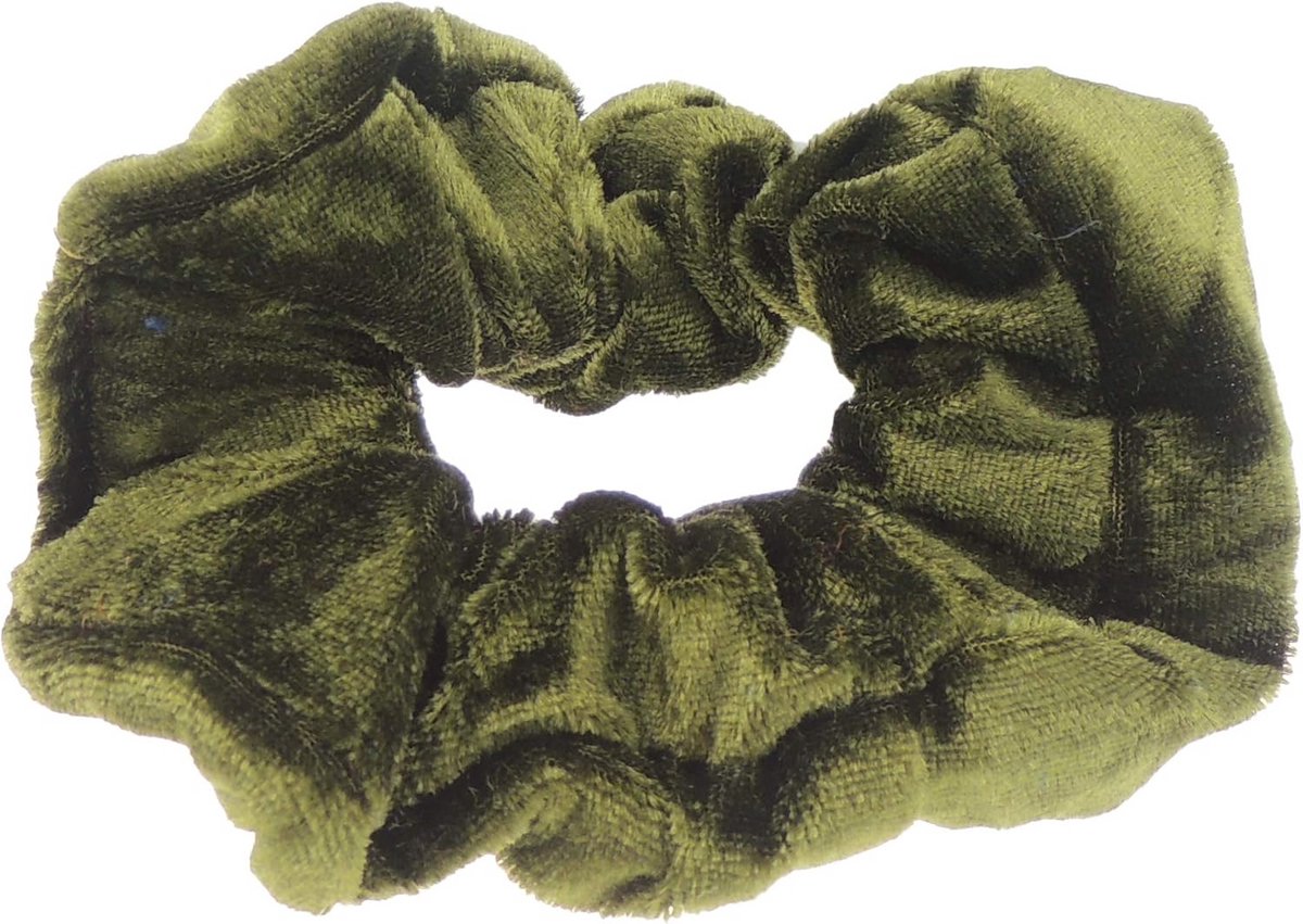 Grote fluwelen scrunchie voor dames en meisjes - Haarelastiek in olijfgroen