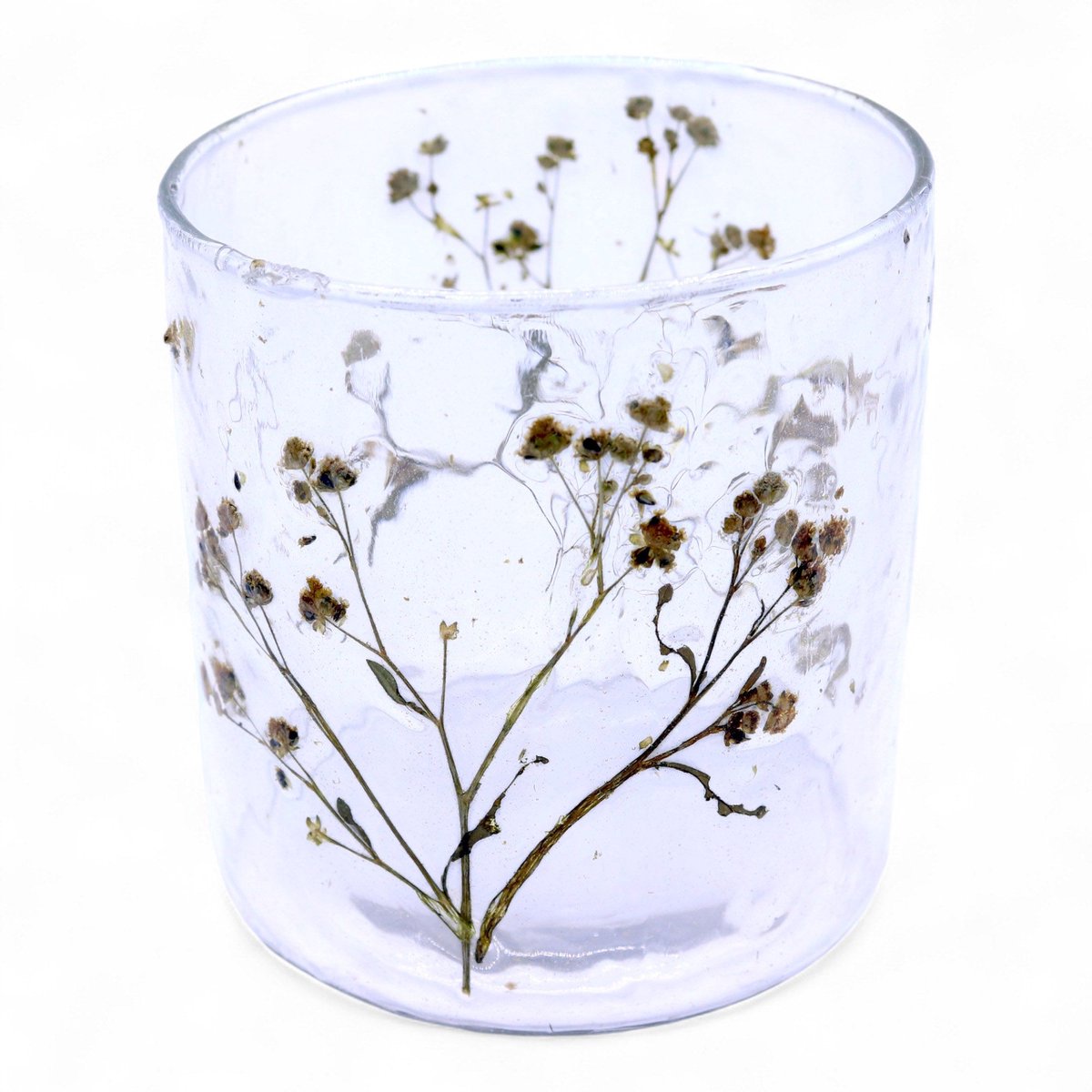 Ancient Wisdom Natuurlijke glazen kaarsenhouder met bloemenmotief - Rechte kaarsenhouder - Margarita - (8x8cm)