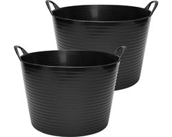 Garronda 42L 2-Pack flexibele kunststof kuip – Voederbak – Emmer – Tubtrug – Wasmand – Zwart - GD-STIC-ElasticBasket