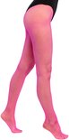 Vrouw met neonroze visnetpanty.