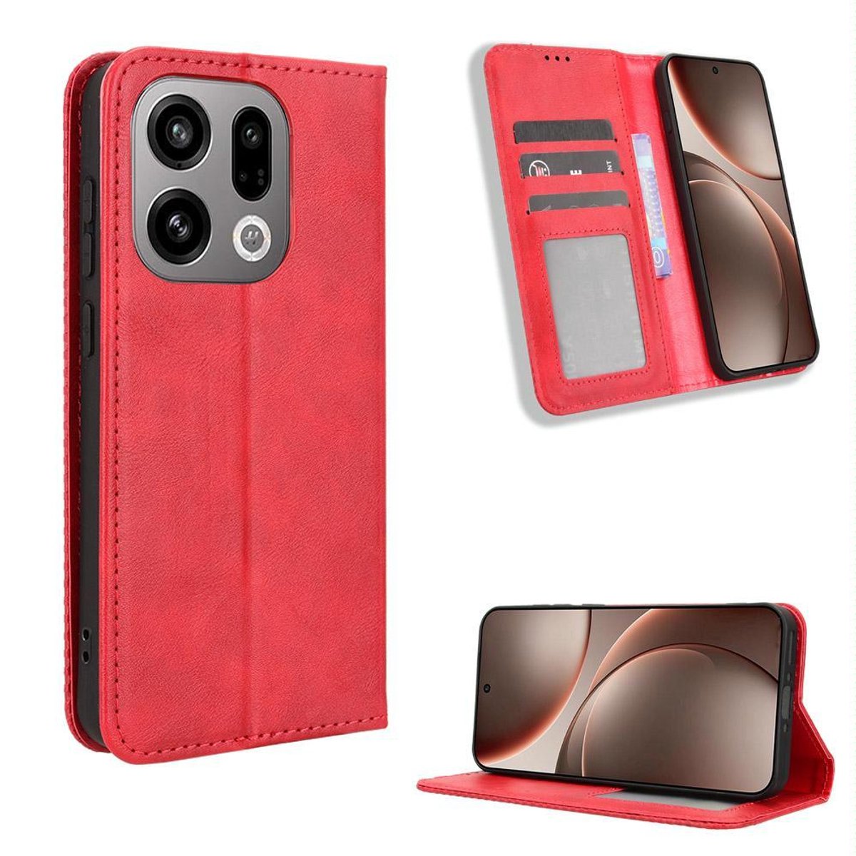 Mobigear Telefoonhoesje geschikt voor OPPO Find X9 Hoesje | Mobigear Sensation Bookcase Portemonnee | Pasjeshouder voor 3 Pasjes | Telefoonhoesje voor Pinpas / OV Kaart / Rijbewijs - Rood