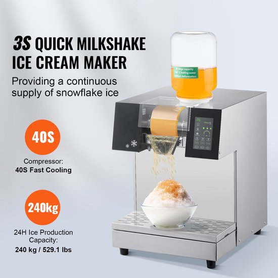Commerciële Ijsmachine met Sneeuwvlokken, 235 kg/24 UUR, Roestvrij Staal, Elektrische Ijsmachine met Vloeistofkoelsysteem voor Snelle Warmteafvoer, Ideaal voor Ijs van Merkloos — afbeelding 5