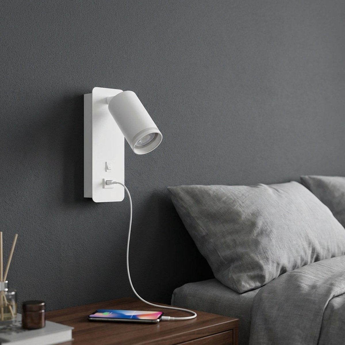 LED wandlamp - Bedlamp met USB+C-Poort | GU10 fitting | Wit