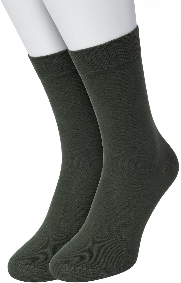 Bonnie Doon Basic Sokken Dames Donker Groen maat 36/42 - 2 paar - Basis Katoenen Sok - Gladde Naden - Brede Boord - Uitstekend Draagcomfort - Perfecte Pasvorm - 2-pack - Multipack - Effen - Dark Green - OL834222.200