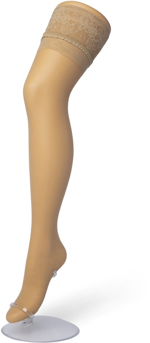 Bonnie Doon Dames Curvy Hold Up maat 50/54 (L/XL) Beige - Grote Maten - Brede Siliconen Band - Curvy Lace Hold Up - Zakt niet af - Plus Size - Panty zonder Broekje - Siliconenrand - Blijven Perfect Plakken - Panty Kousen - Nude - BP201706.297