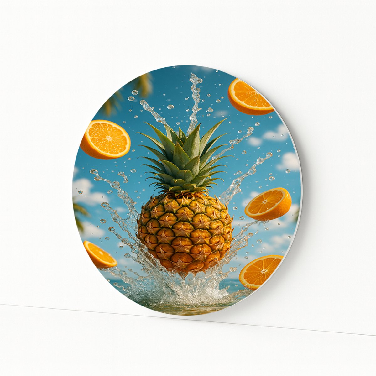 Ananas wandpaneel – wandobject – ronde wandprint – 80x80 cm