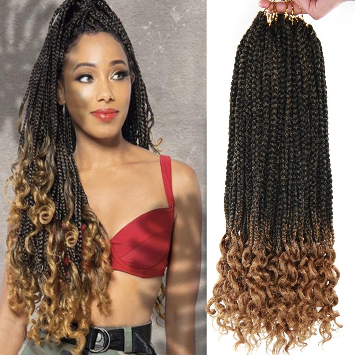 Pre-Twisted Crochet Braids met Krullende Einden - 50 cm Vlechten Haarverlenging