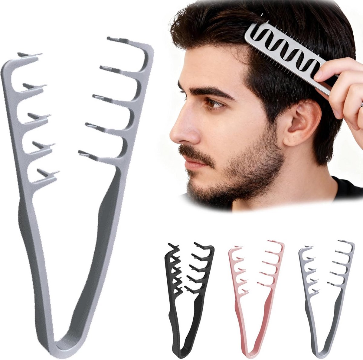 3 Stuks Textuurkam voor Haarvolume en Styling met Brede Tanden