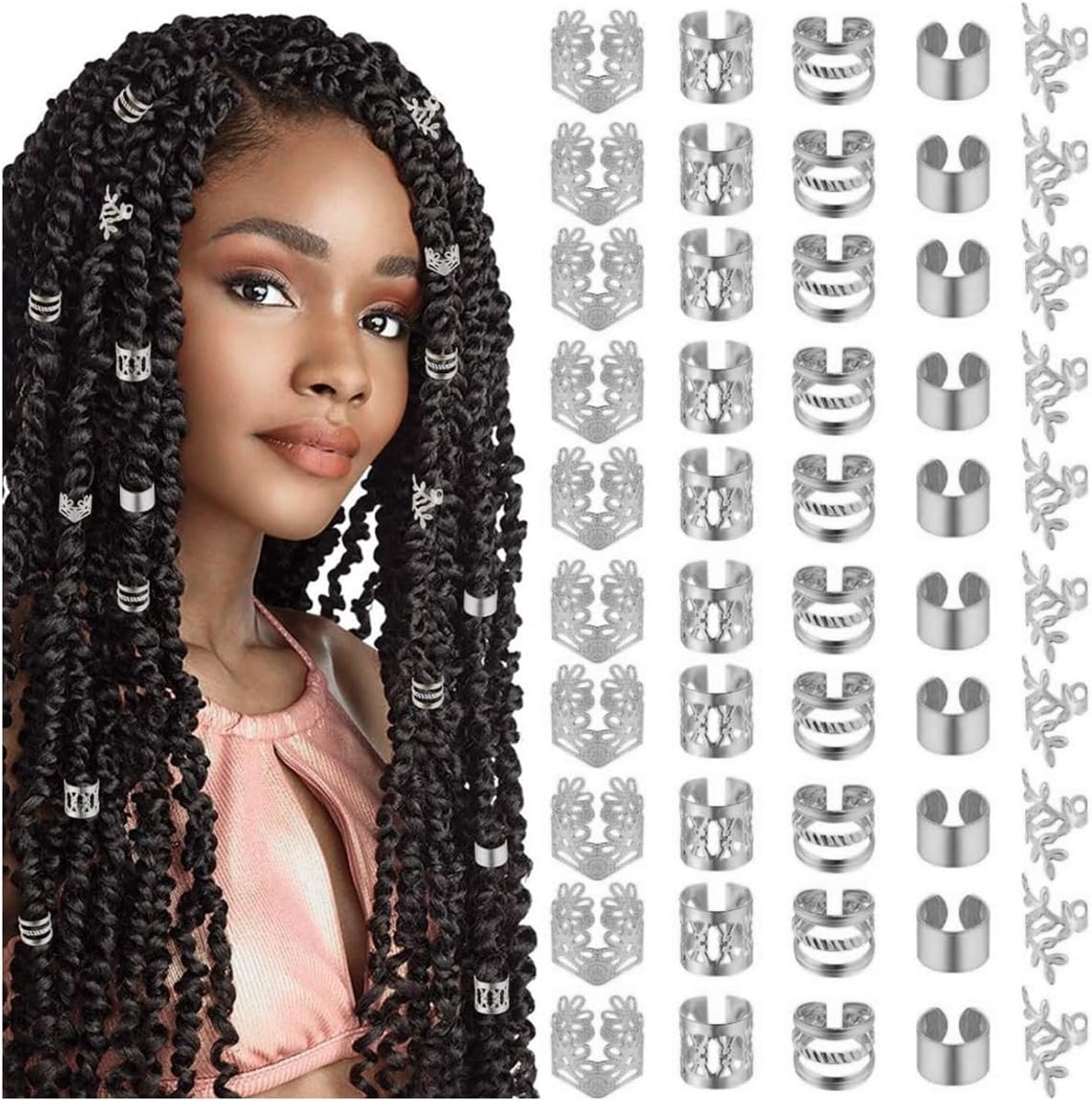 50x Gouden Haaraccessoires voor Dreadlocks, Vlechten en Locs - Manchetclips en Spiralen