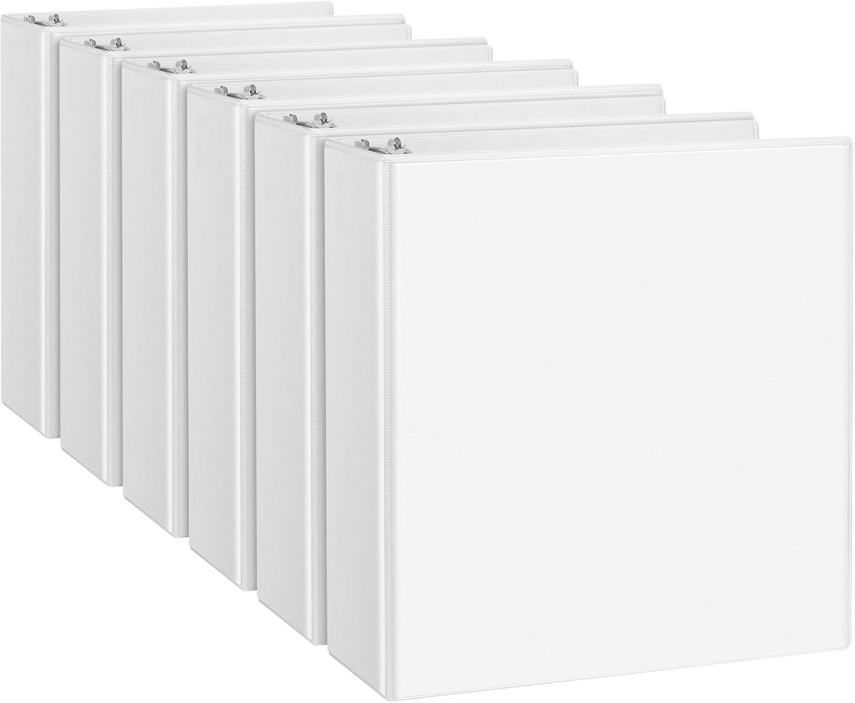 6-pack 1,5 inch ringbanden voor Amerikaans briefformaat met 2 zakken, wit