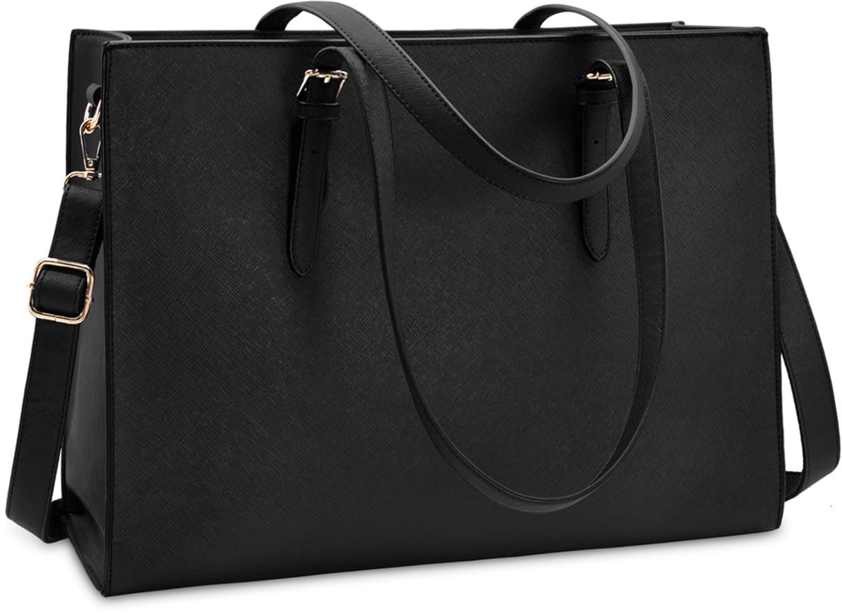Ynkkvre - Dames Tas - Shopper - Schoudertas - Business Briefcase - Waterafstotend Krasbestendig PU-leer Met Gewatteerd Vak Voor 15,6 Inch Laptop - 1 - Universeel Zwart