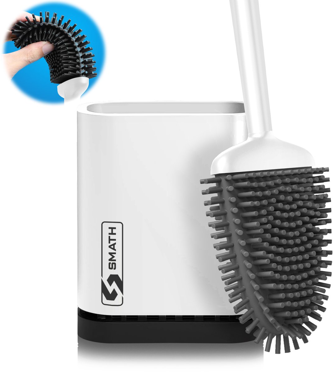 Smath® Luxe WC Borstel met Houder - Toiletborstel Siliconen - Hangend of Vrijstaand - Sneldrogend en Hygiënisch - Wit